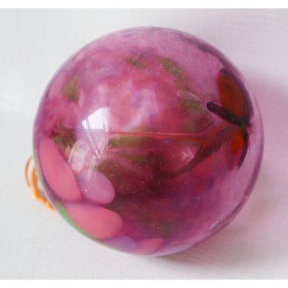 Hand-Blown Glass Ornament With Tree Design In Shades Of Pink & Green - Picture 4 of 5